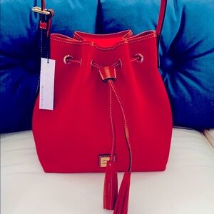 NWT - Dooney & Bourke Pebble Leather Aimee Red Drawstring Bag THINK CHRISTMAS!
